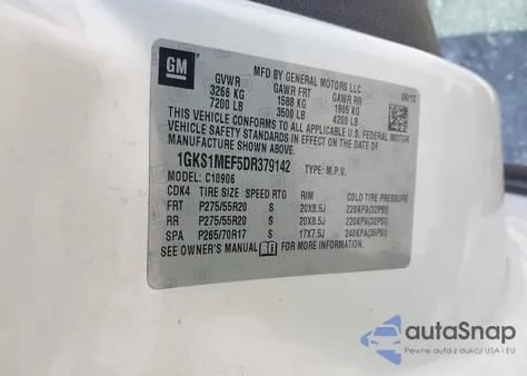 2013 GMC Yukon Xl 1500 Denali z USA, uszkodzony, nr VIN 1GKS1MEF5DR379142